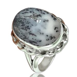 Genuine Dendritic Opal Gemstone Oval Ring, Pure 925 Sterling Silver Women Handmade Ring, Statement Ring, Everyday Ring, Attractive jewelry (Dendritic Opal, Size 12)