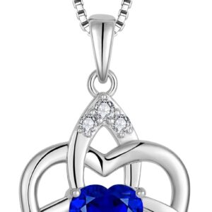 FJ Heart Celtic Knot Necklace 925 Sterling Silver Birthstone Pendant Irish Good Luck Jewellery Gifts for Women