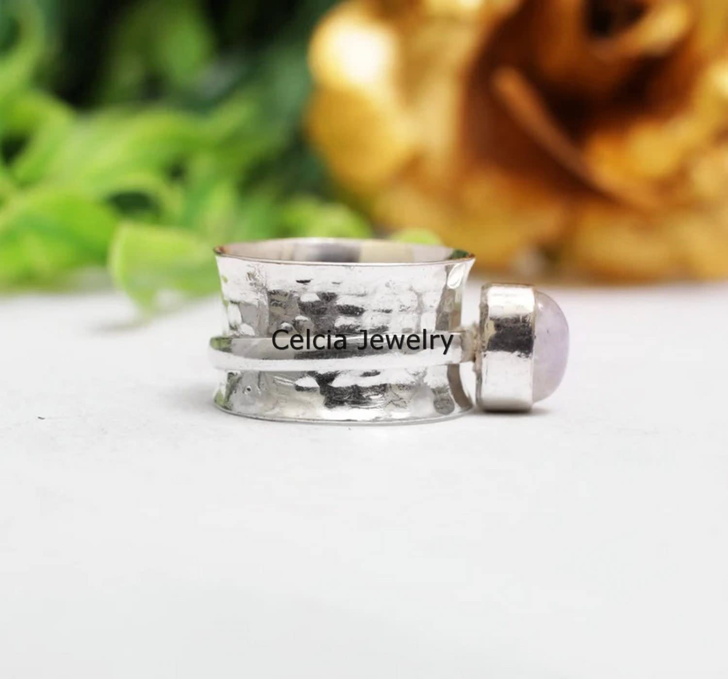 Moonstone Oval Spinner Ring, Unisex Handmade Ring, Pure 925 Sterling Silver Meditation Ring, Spinning Fidget Ring, Spin Hammered Ring, June Birthstone Gift for Love (US Ring size 11) - Image 4