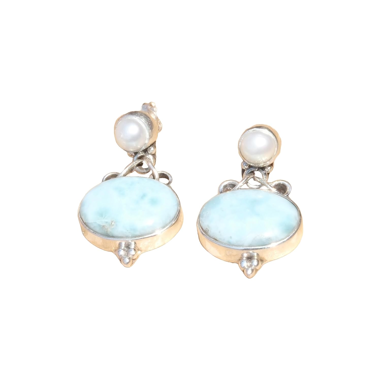 Blue Larimar and mother of pearl Pure 925 Sterling Silver Handmade Dangle Earrings Drop Dangle Earring Blue Larimar Jewelry mother of pearl Jewelry Earrings For Women Girlfriend