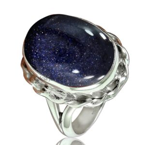 Genuine Blue Sunstone Oval Ring, Pure 925 Sterling Silver Statement Ring, Adorable Ring, Delicate Ring, Solitaire Ring, Wedding Gifts for Women (Blue Sunstone, Size 10.5)