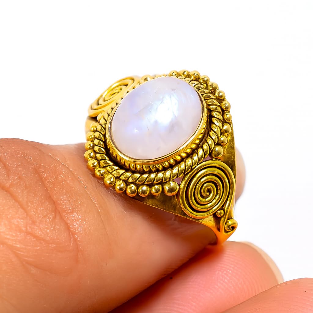 Moonstone Gold Ring Pure 925 Sterling Silver Yellow Gold Plated Boho Engagement Ring Jewellery Gift For Her (U) - Image 3