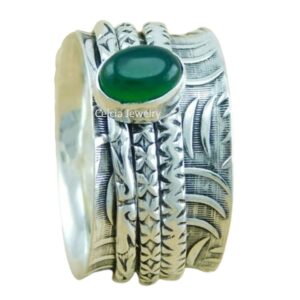 Unique Green Onyx Genuine Oval Gemstone Spinning Ring, Pure 925 Sterling Silver Unisex Handmade Meditation Ring, Anxiety Spinner Ring, Amazing Gifts (US Ring size 9)