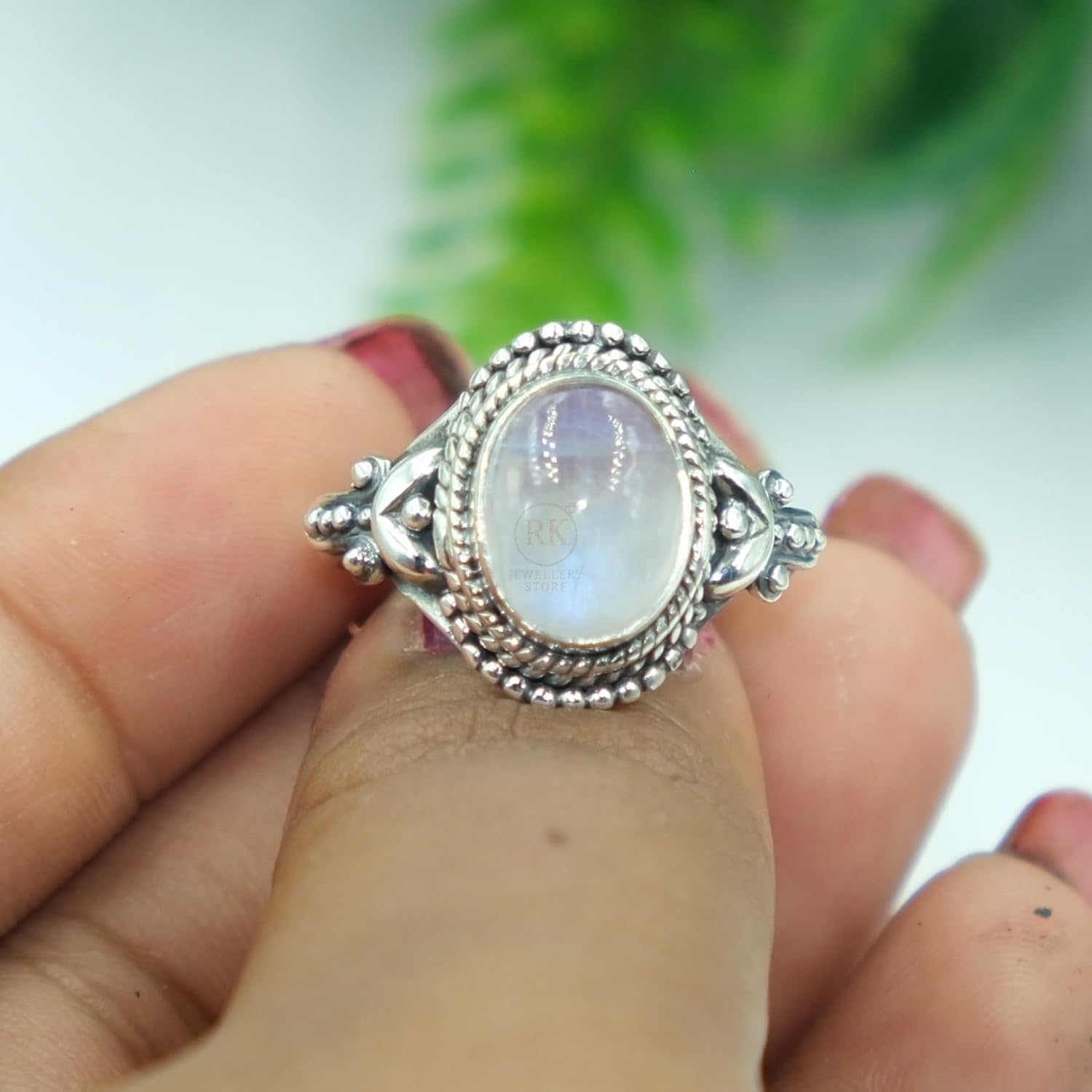 Blue Moonstone Pure 925 Sterling Silver Promise Engagement Ring Gift Jewellery For Wife Mom Girlfriend (P) - Image 5