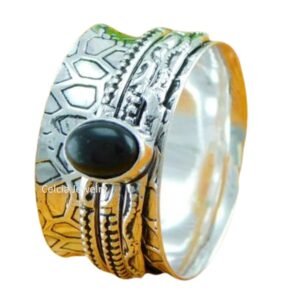 Black Onyx Gemstone Spinner Ring, Pure 925 Sterling Silver Delicate Ring, Beautiful Handmade Ethnic Spinning Ring, Spin Meditation Ring, Unique Ring (US Ring size 9)