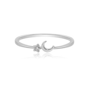 Meissa Moon and Star Cute Stacking Rings for Girls Gold Pleated Ring Pure Silver Cute Stackable Ring Friendship Rings, Silver, K