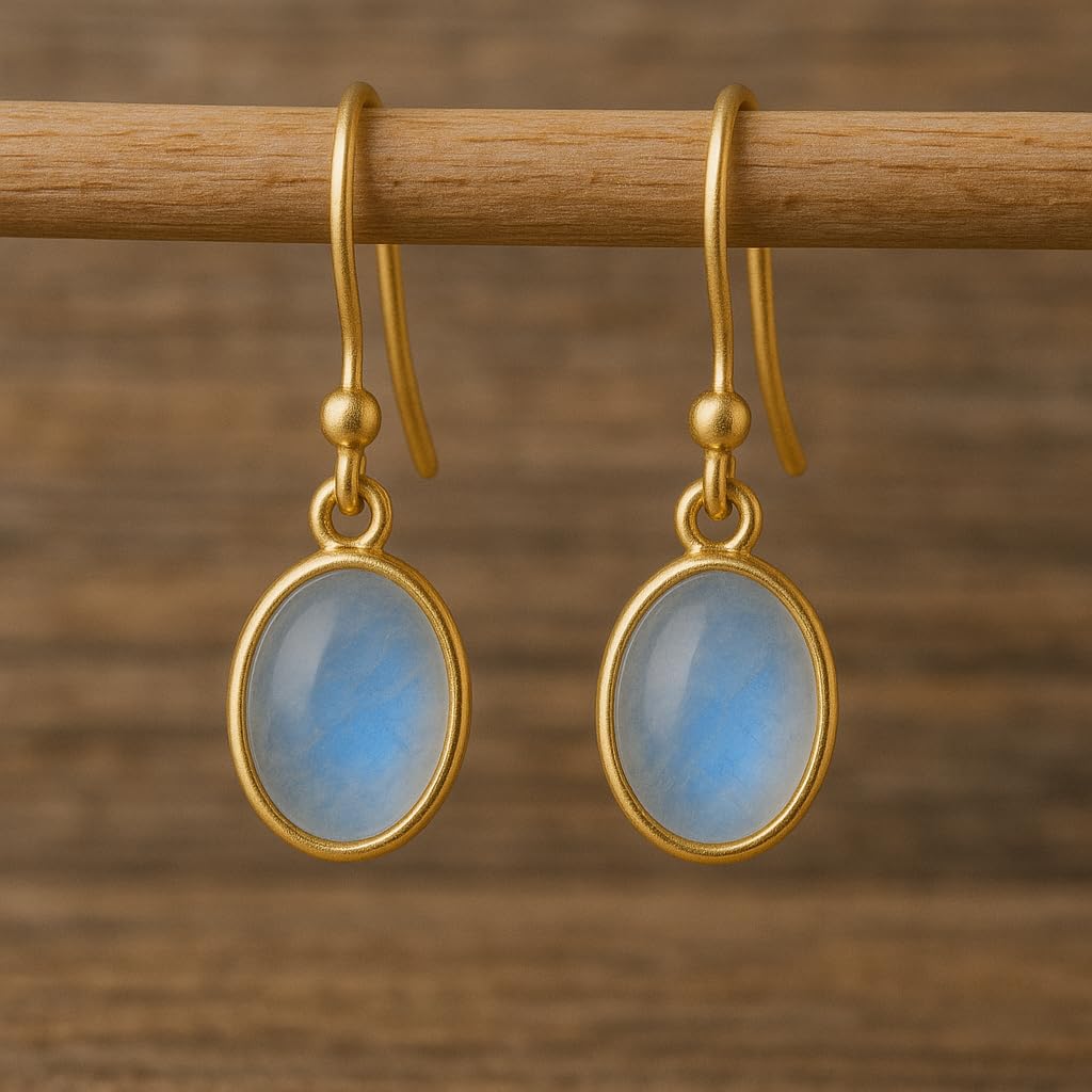 Blue Moonstone Pure 925 Sterling Silver Yellow Gold Plated Handmade Dangling Earrings Gift Jewellery For Women - Image 3