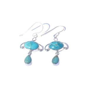 Blue Turquoise Gemstone Pure 925 Sterling Silver Earrings Handmade Dangle Dangling Earrings Gift Jewellery For Her