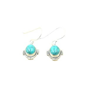 Tibetan Turquoise Stone Pure 925 Sterling Silver Handmade Design Drop Dangle Earrings Blue Stone Earrings Christmas Gift Jewelry For Girlfriend Wife Mom Sister