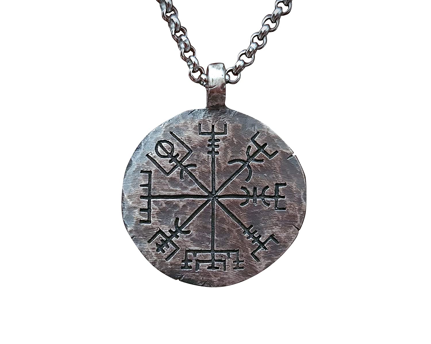Baldur Jewelry - 999 Pure Silver Viking Compass Necklace Vegvisir Pendant Hand Hammered Norse Jewelry Necklace - Viking Gifts for Men - Viking Jewelry for Men - Viking Necklace
