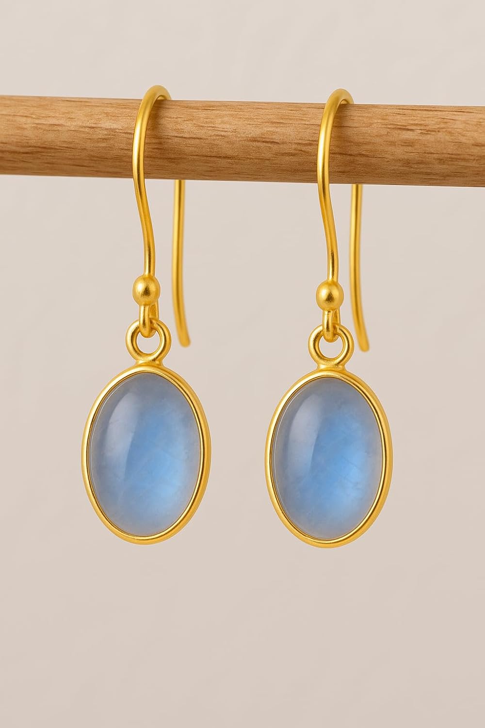 Blue Moonstone Pure 925 Sterling Silver Yellow Gold Plated Handmade Dangling Earrings Gift Jewellery For Women - Image 2