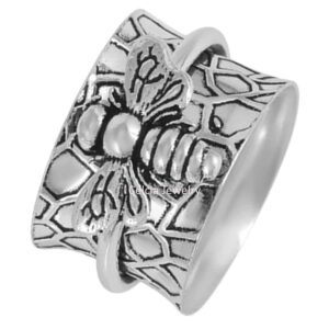 Honey Bee Spinner Rings, Pure 925 Sterling Silver Meditation Ring, Animal Spinning Ring, Worry Fidget Ring, Anxiety Ring, Stunning Ring, Outstanding Ring (Honey Bee 2) (US Ring size 7)