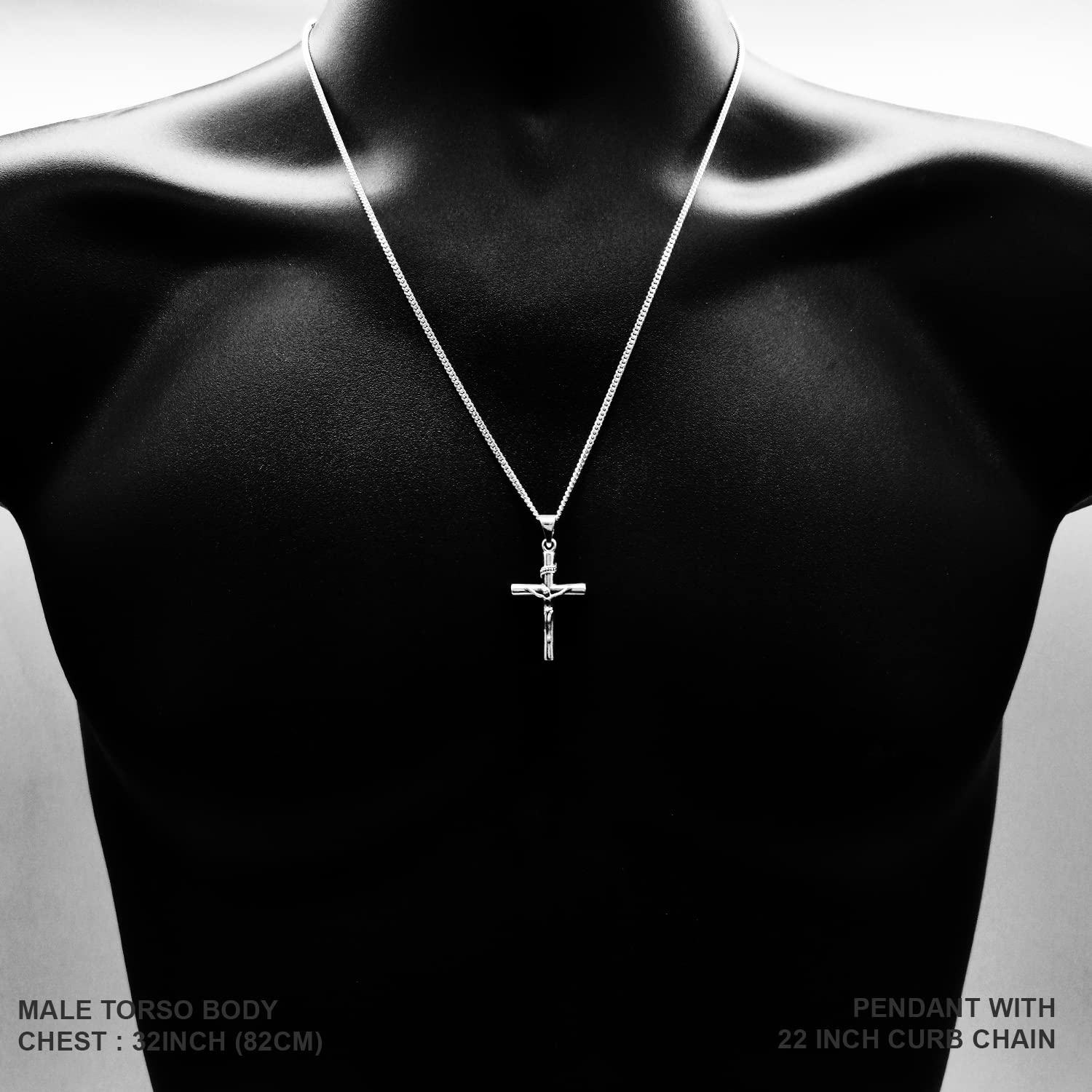 Genuine 925 Sterling Silver Personalised Crucifix Jesus Cross Necklace/Christian Necklace/Plain and Thick/Free Engraving Service/Quality Handmade Silver - KIMNKIM D10-1 (Medium) - Image 7