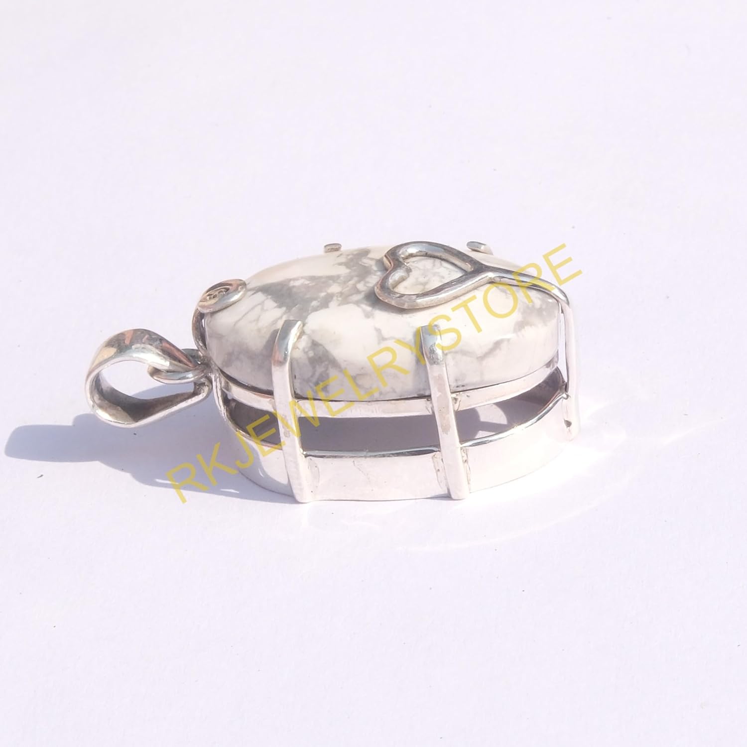 White Howlite Stone Pendant Pure 925 Sterling Silver Statement Pendant Howlite Jewelry Birthday Gift Jewelry For Women - Image 5