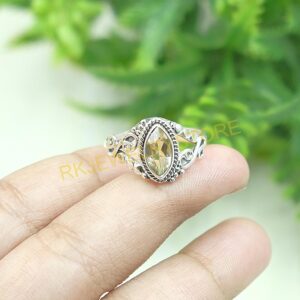 Citrine Pure 925 Sterling Silver Design Ring Handmade Promise Yellow Stone Ring Citrine Jewellery Valentines Day Gift Jewellery For Wife Girlfriend (K)