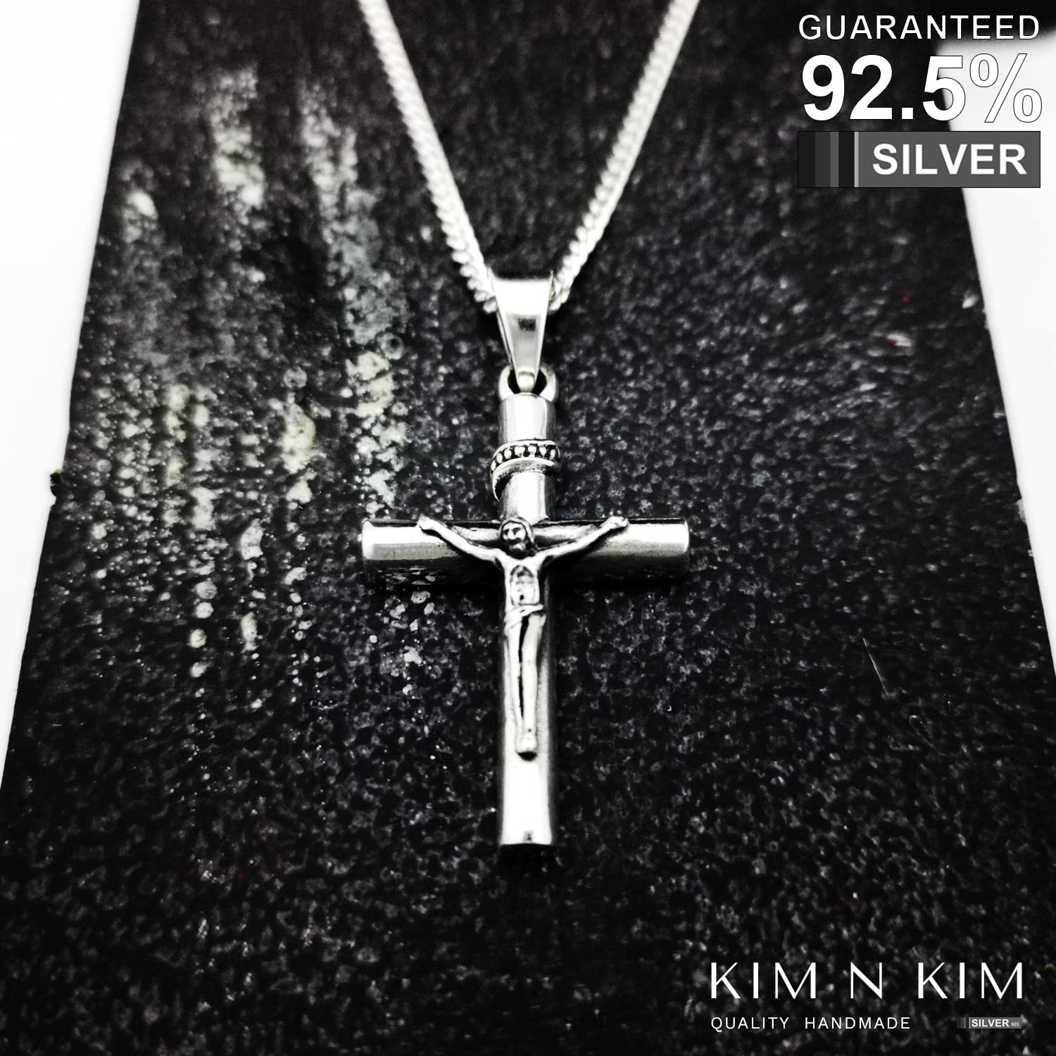 Genuine 925 Sterling Silver Personalised Crucifix Jesus Cross Necklace/Christian Necklace/Plain and Thick/Free Engraving Service/Quality Handmade Silver - KIMNKIM D10-1 (Medium) - Image 2
