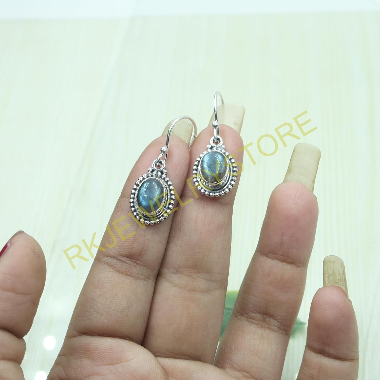 Blue Labradorite Stone Pure 925 Sterling Silver Handmade Earrings Anniversary Gift Jewelry For Women - Image 3