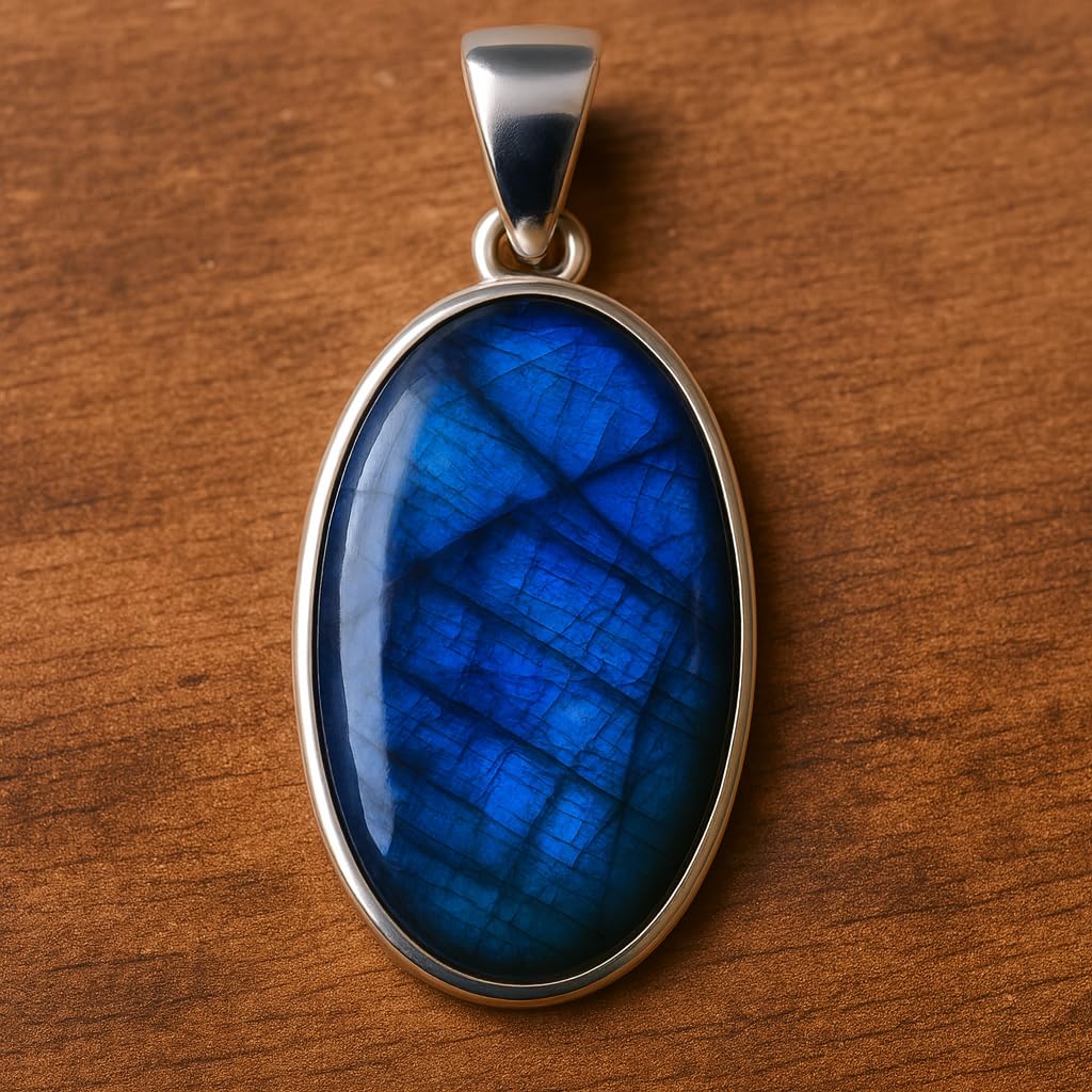 Large Oval Blue Labradorite Pure 925 Sterling Silver Handmade Statement Pendant Gift Jewellery For Men And Women - Image 2