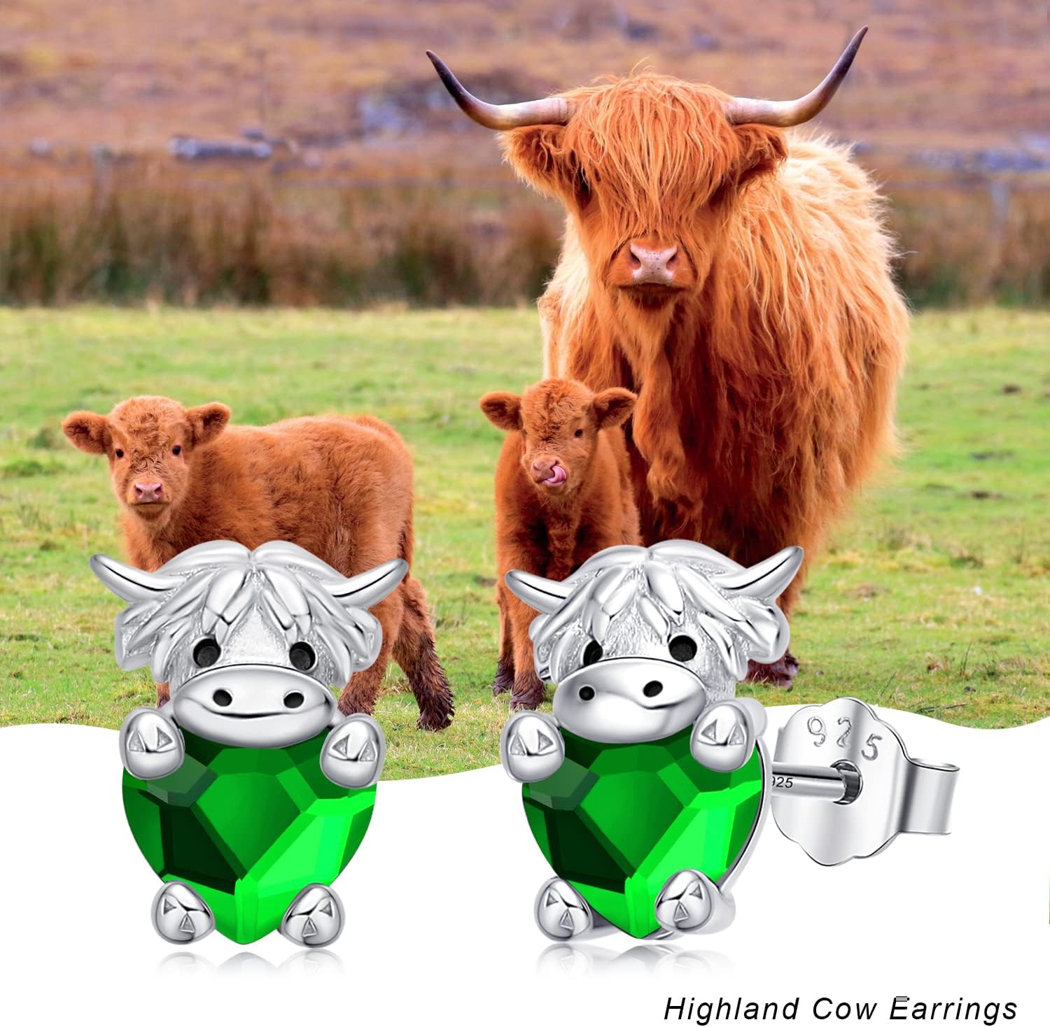 Highland Cow Earrings 925 Sterling Silver Birthstone Earrings Cute Animal Scottish Cow Stud Earrings with Crystal Jewellery Birthday Gifts for Women Girls Daughter - Image 7