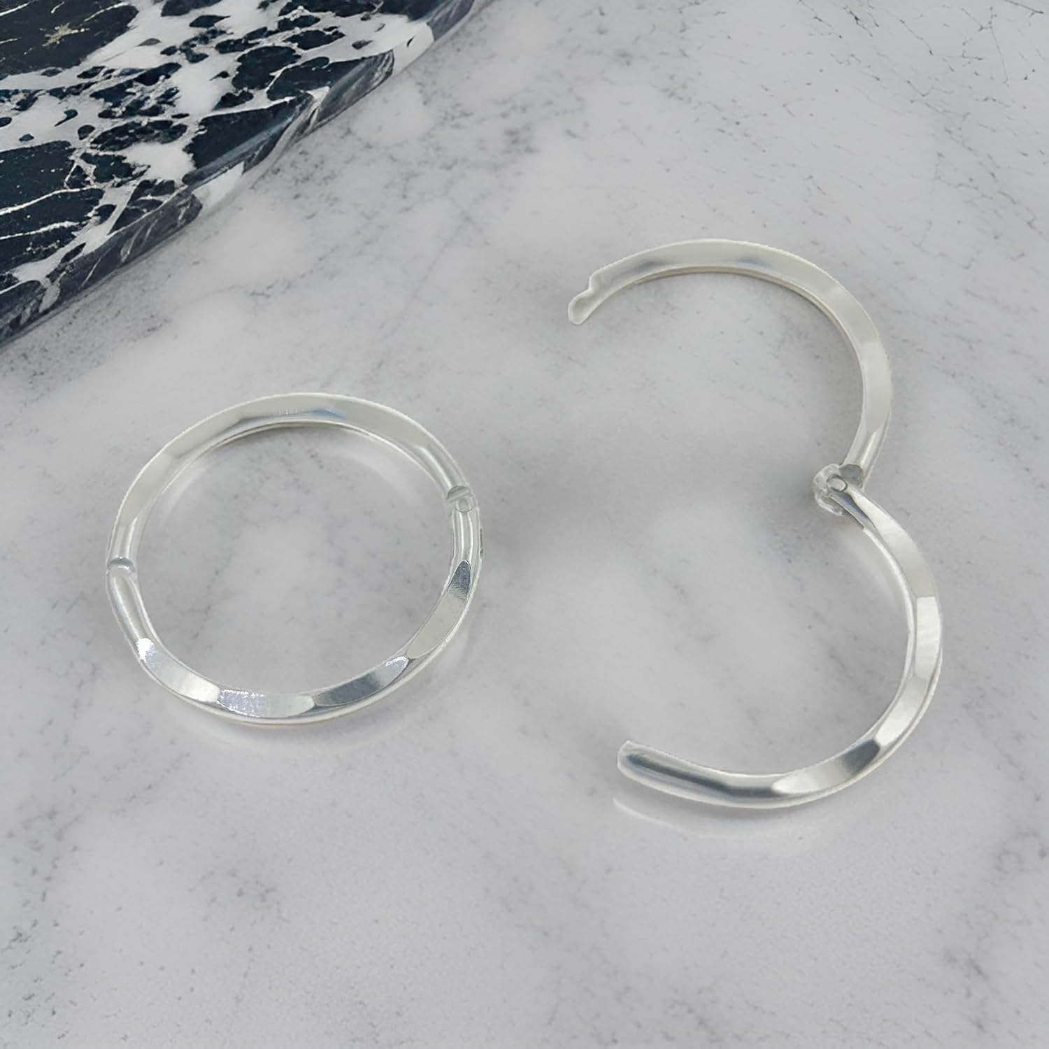 13MM Diamond Cut Square/Flat Edged Tube Half Hinged Sterling Silver Sleeper Hoop Earrings for Women Men Girls - Polished Unisex Round Hoop Earrings - Image 9