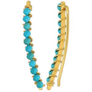 Minimalist Ear Climber Earrings with Turquoise Howlite, Gold Plated 925 Sterling Silver, Pure Design, Lightweight Hypoallergenic - Handmade by Emmanuela