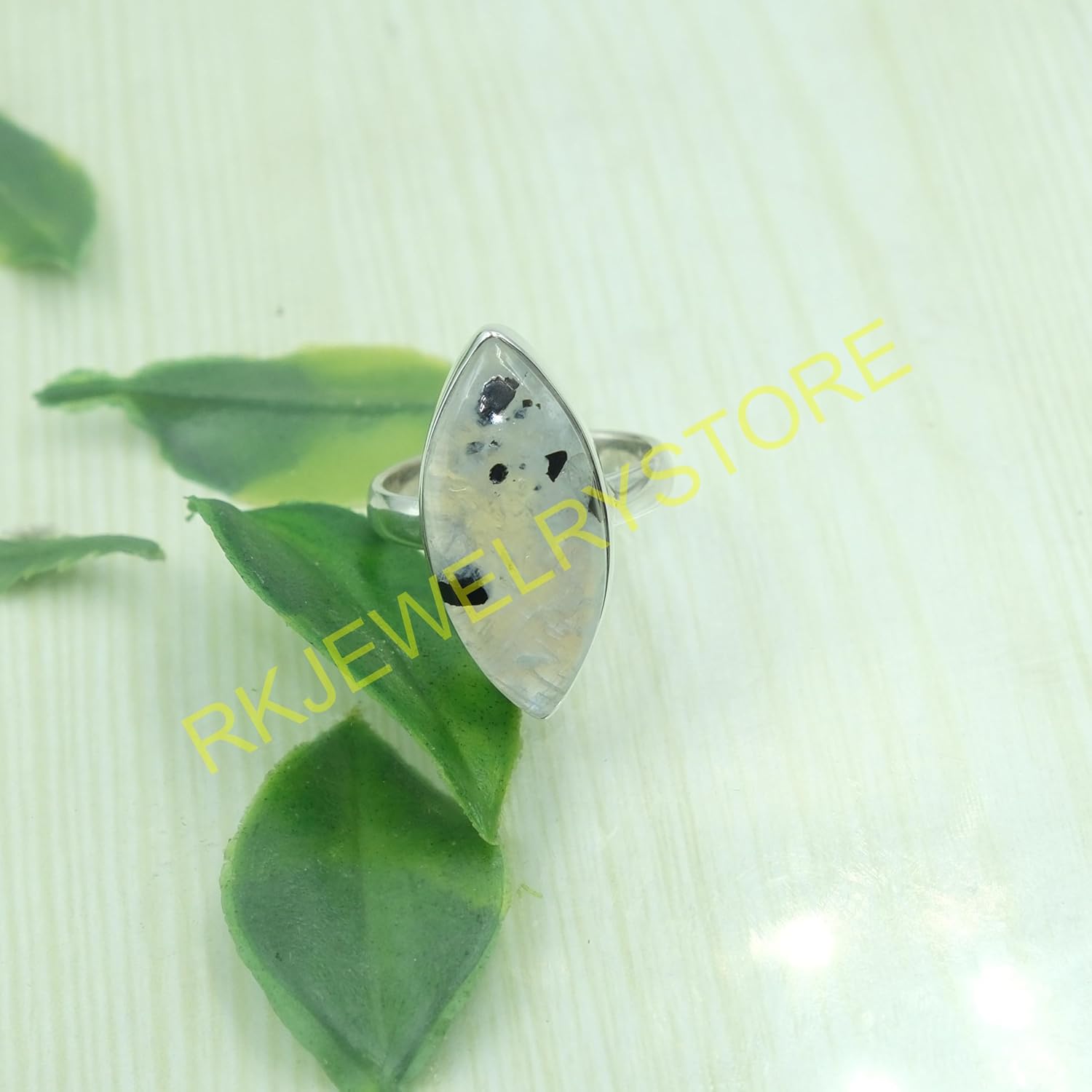 Black Tourmaline Moonstone Pure 925 Sterling Silver Handmade Statement Ring Tourmaline Moonstone Jewelry Gift For Women (K) - Image 8