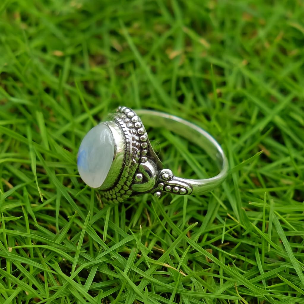 Blue Moonstone Pure 925 Sterling Silver Promise Engagement Ring Gift Jewellery For Wife Mom Girlfriend (P) - Image 6