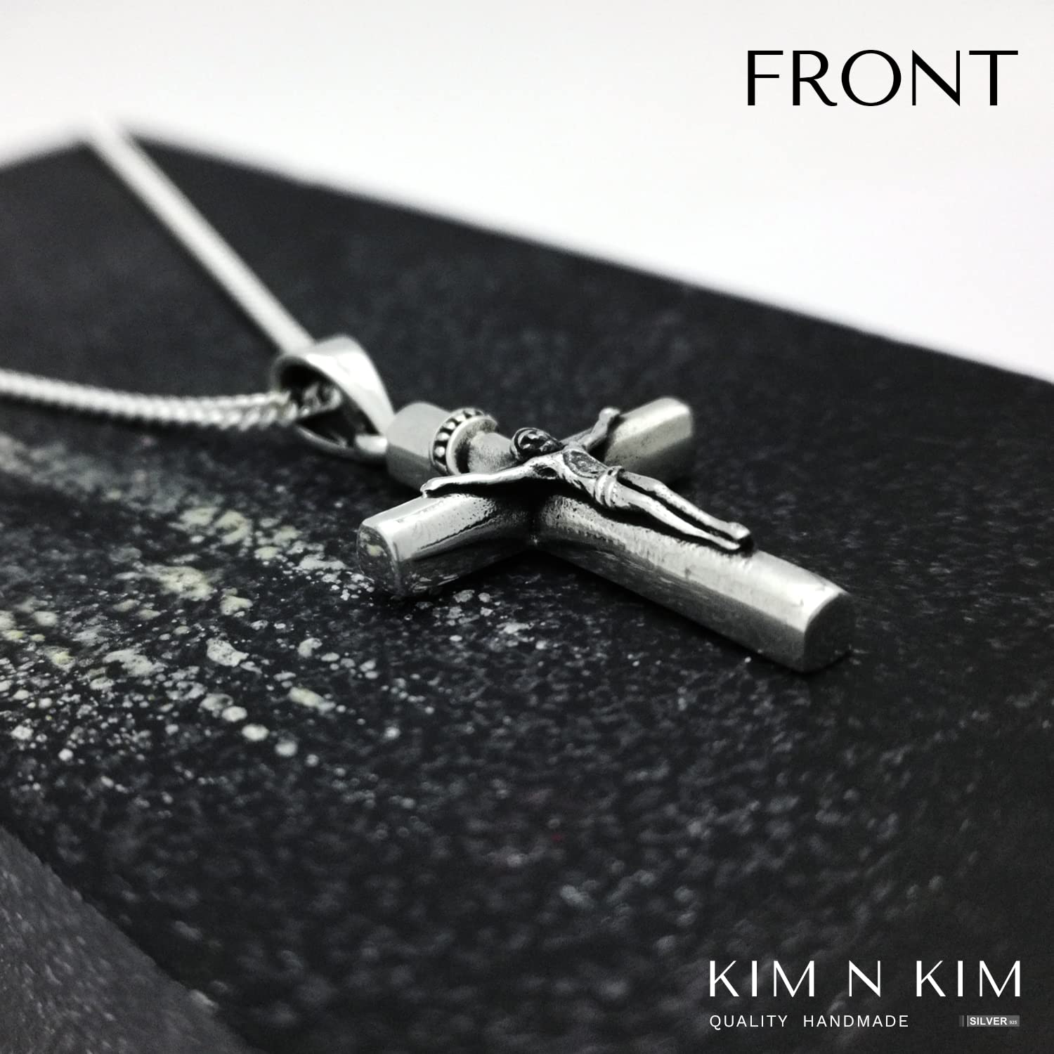 Genuine 925 Sterling Silver Personalised Crucifix Jesus Cross Necklace/Christian Necklace/Plain and Thick/Free Engraving Service/Quality Handmade Silver - KIMNKIM D10-1 (Medium) - Image 3