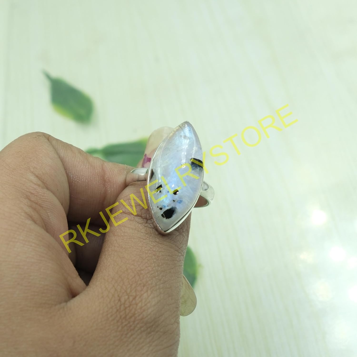 Black Tourmaline Moonstone Pure 925 Sterling Silver Handmade Statement Ring Tourmaline Moonstone Jewelry Gift For Women (K) - Image 3