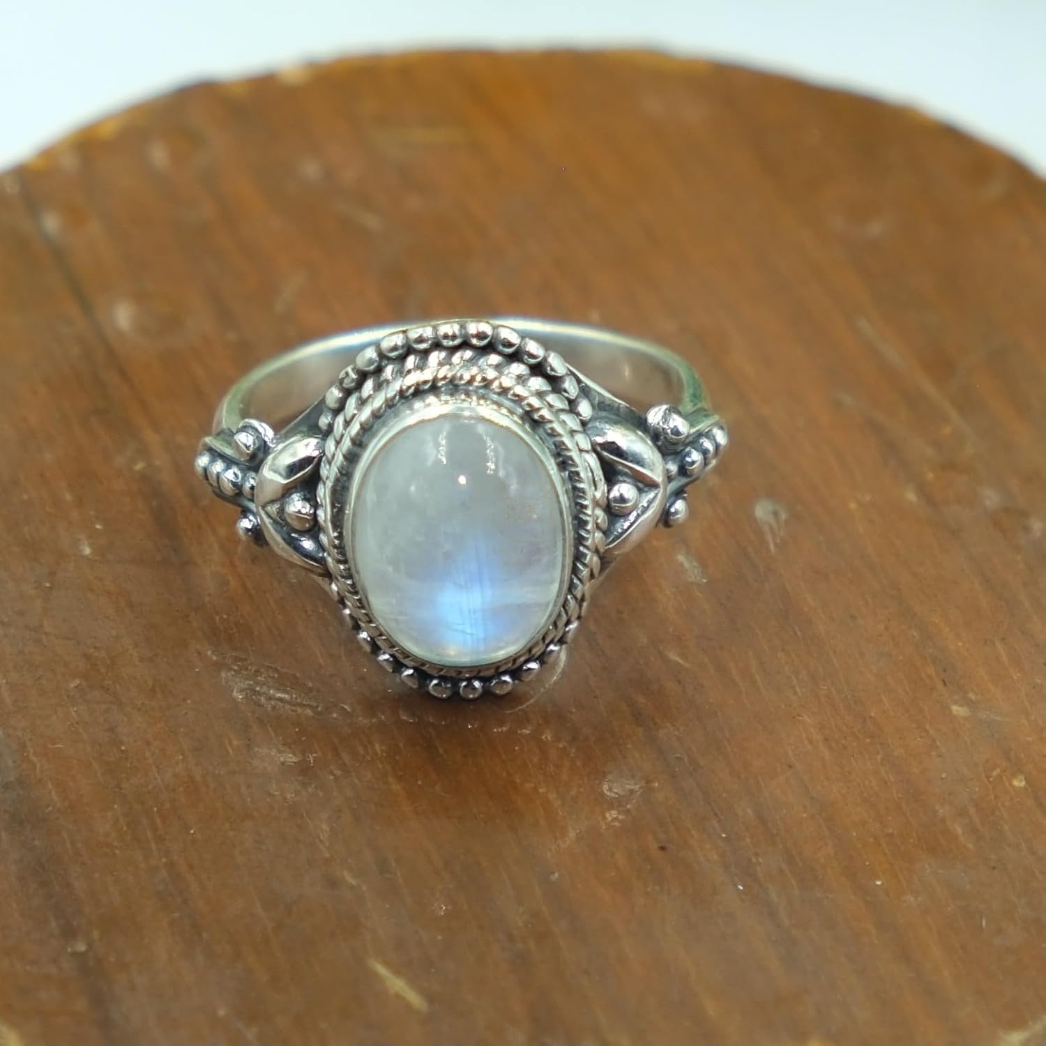 Blue Moonstone Pure 925 Sterling Silver Promise Engagement Ring Gift Jewellery For Wife Mom Girlfriend (P) - Image 4