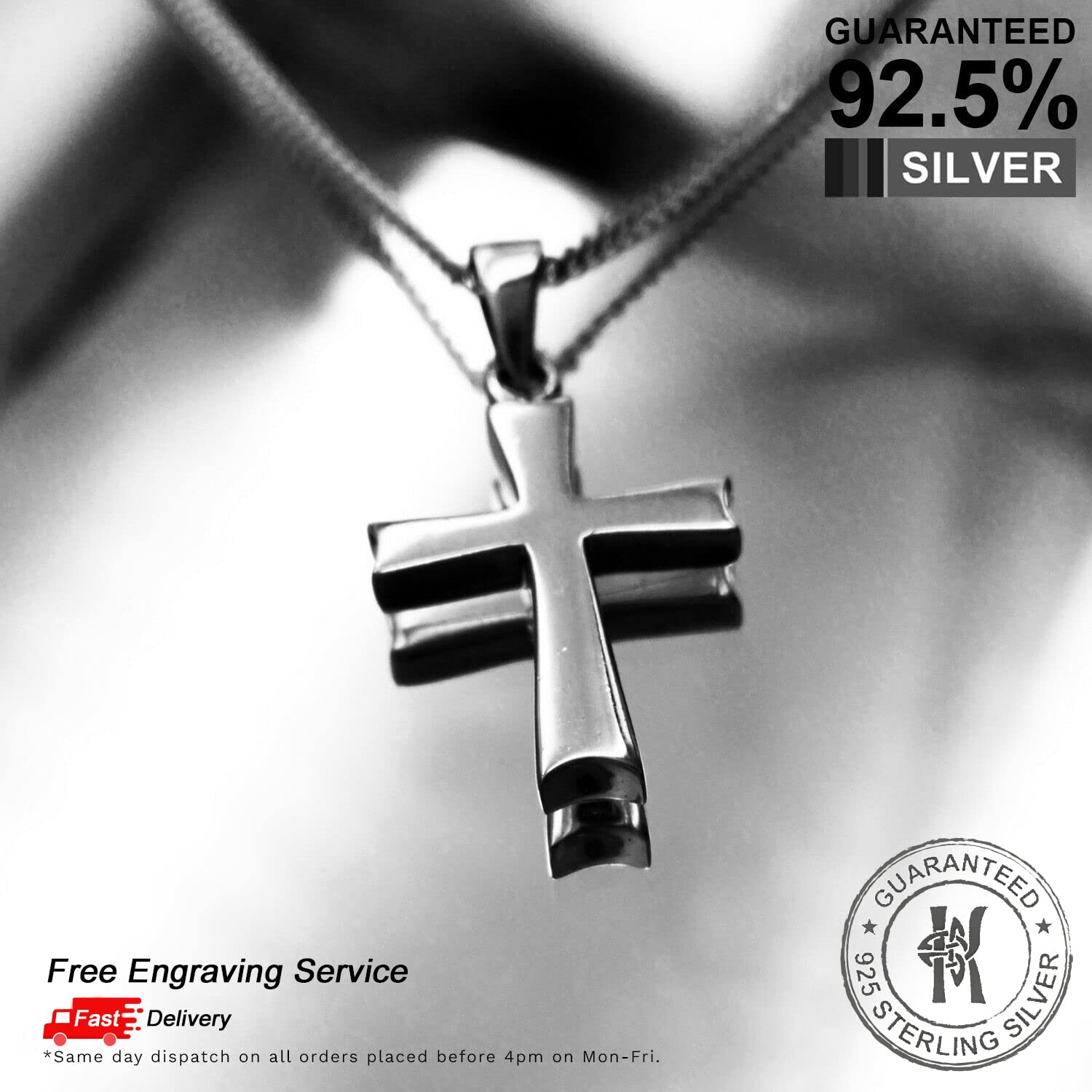Genuine 925 Sterling Silver Personalised Plain Thick Cross Pendant Necklace/Gifts Ideas For Him, Her and Kids/Free Engraving Service/Quality Handmade Silver - KIMNKIM D4-2 - Image 2