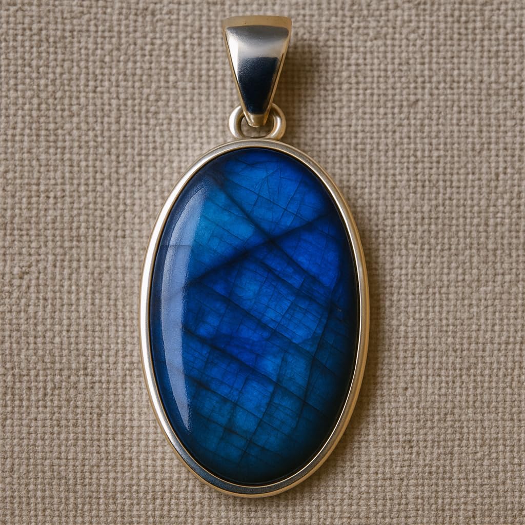 Large Oval Blue Labradorite Pure 925 Sterling Silver Handmade Statement Pendant Gift Jewellery For Men And Women - Image 3