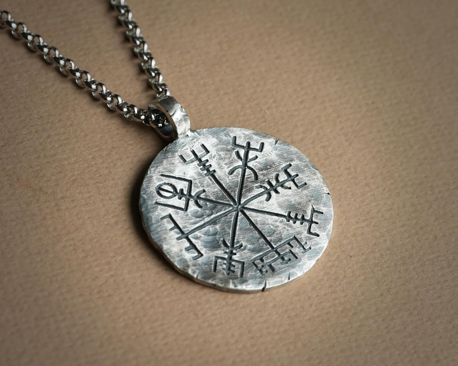 Baldur Jewelry - 999 Pure Silver Viking Compass Necklace Vegvisir Pendant Hand Hammered Norse Jewelry Necklace - Viking Gifts for Men - Viking Jewelry for Men - Viking Necklace - Image 3