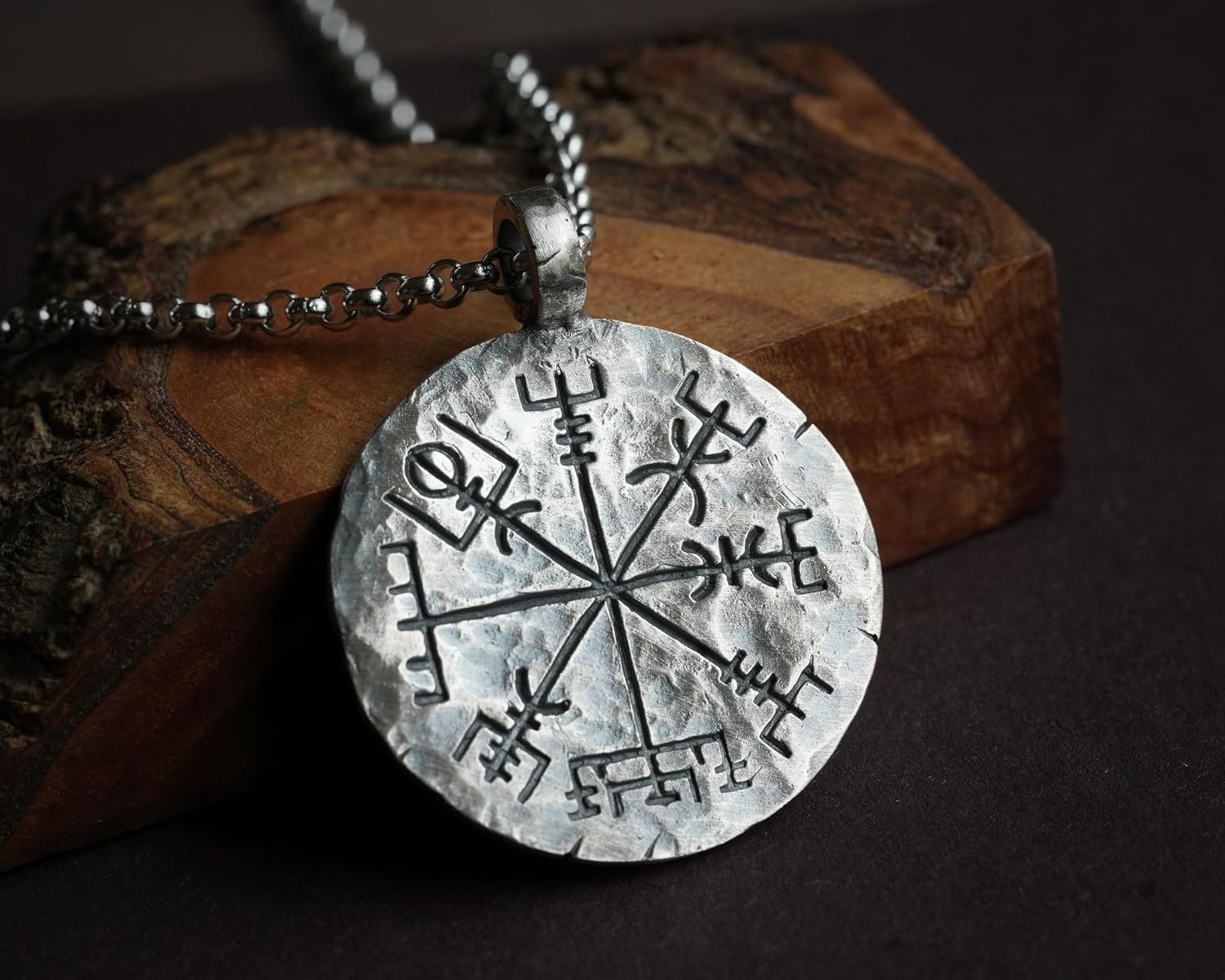 Baldur Jewelry - 999 Pure Silver Viking Compass Necklace Vegvisir Pendant Hand Hammered Norse Jewelry Necklace - Viking Gifts for Men - Viking Jewelry for Men - Viking Necklace - Image 2