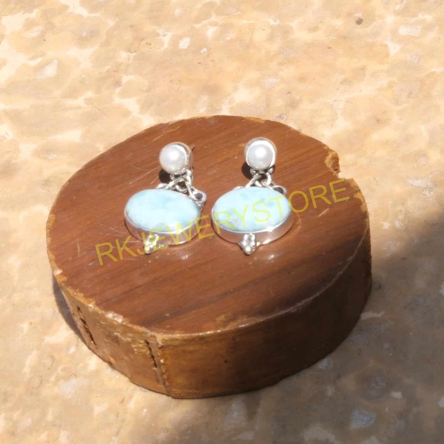 Blue Larimar and mother of pearl Pure 925 Sterling Silver Handmade Dangle Earrings Drop Dangle Earring Blue Larimar Jewelry mother of pearl Jewelry Earrings For Women Girlfriend - Image 6