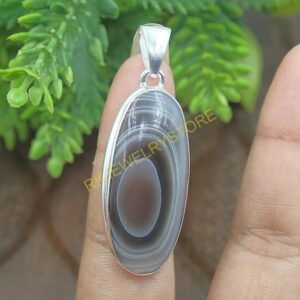Large Botswana Agate Stone Pendant Pure 925 Sterling Silver Handmade Unique Stone Pendant Gift Jewelry For Mom Sister Women