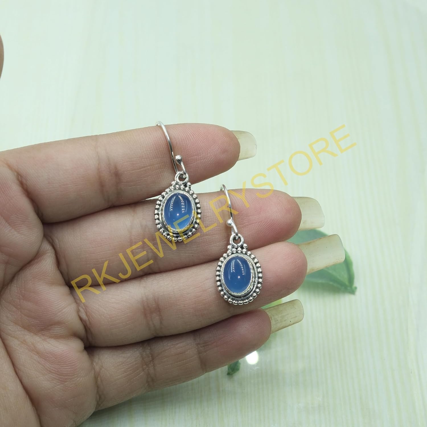 Blue Chalcedony Pure 925 Sterling Silver Handmade Dangle Earrings Chalcedony Jewelry Valentines Day Gift Jewelry For Women - Image 2