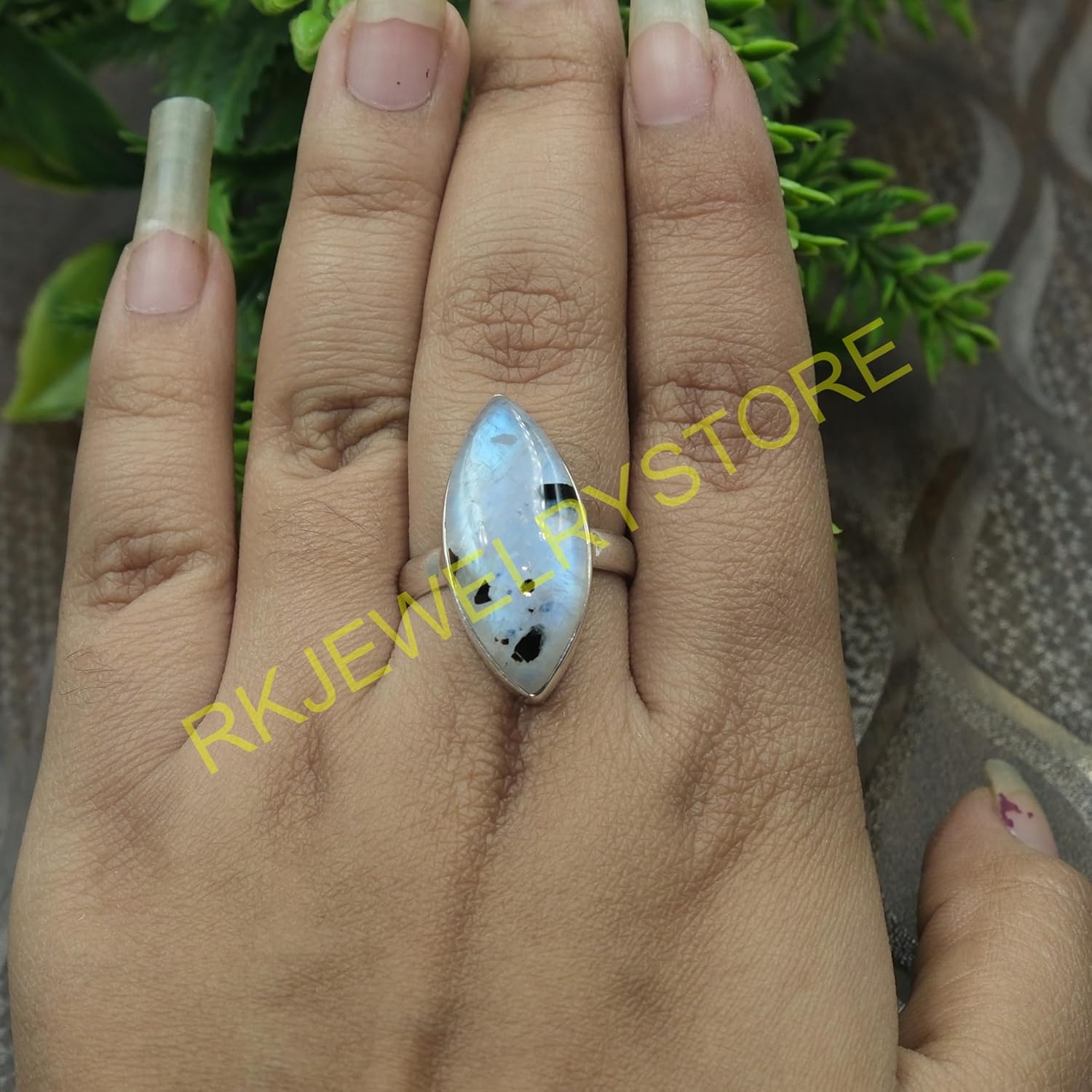 Black Tourmaline Moonstone Pure 925 Sterling Silver Handmade Statement Ring Tourmaline Moonstone Jewelry Gift For Women (K) - Image 4