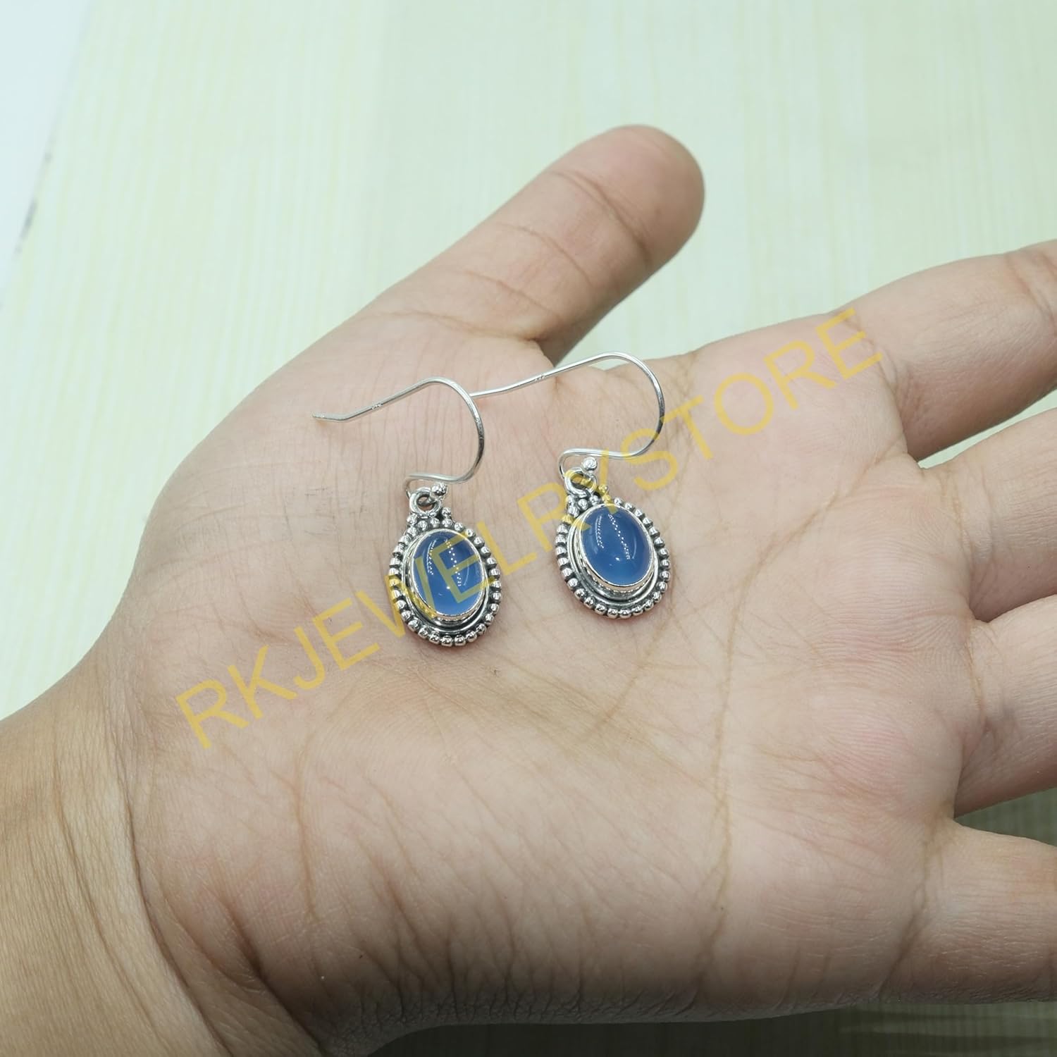 Blue Chalcedony Pure 925 Sterling Silver Handmade Dangle Earrings Chalcedony Jewelry Valentines Day Gift Jewelry For Women - Image 3