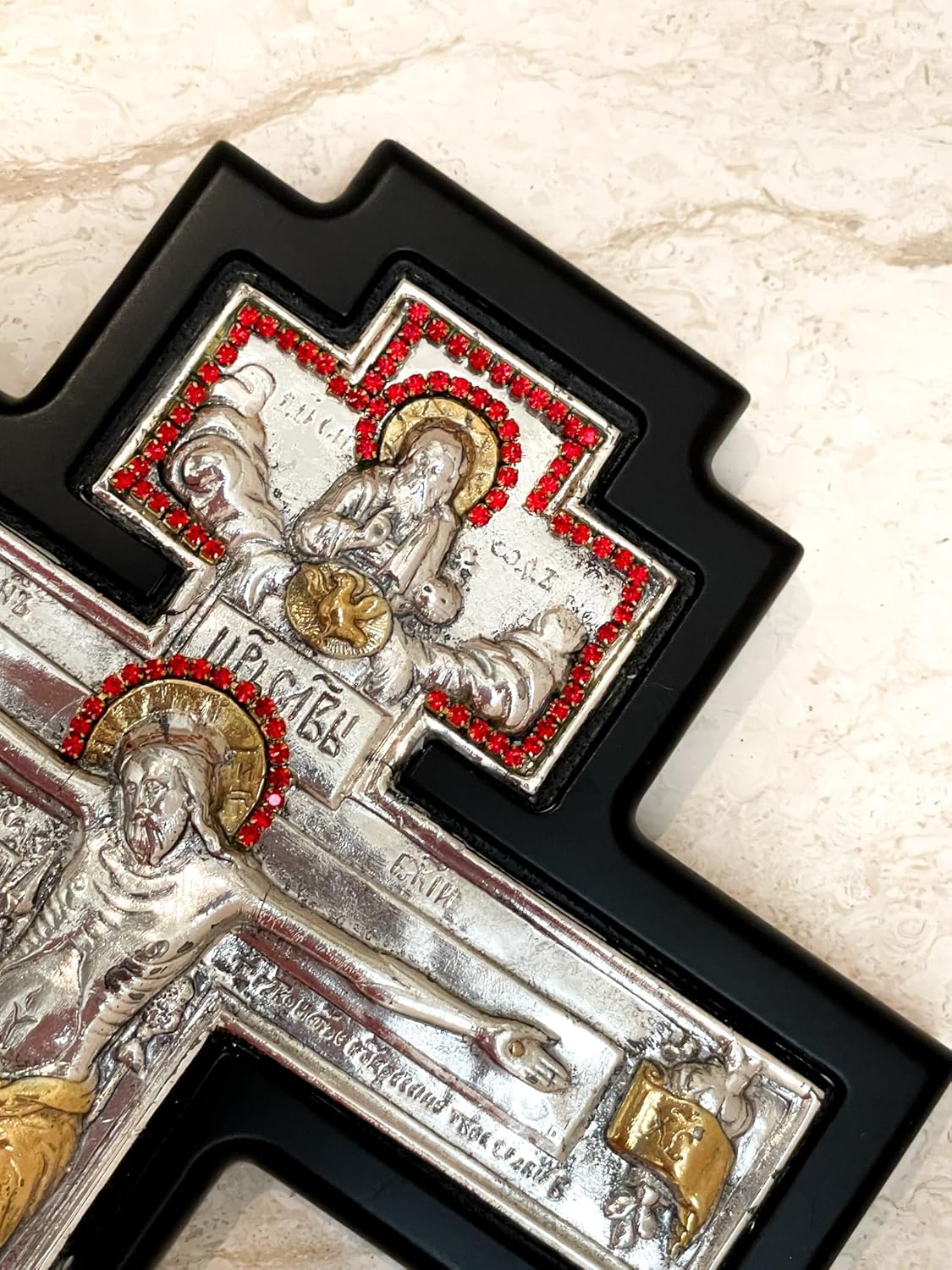 1980 Vintage Cross Pure Gold Solid Sterling 925 Orthodox Cross Jesus Christ Cross for wall Antique Crucifix Wall Cross Christian House Warming gifts Original Mount Athos ЦР҃Ь СЛ҃ВЫ 12" Unique - Image 3