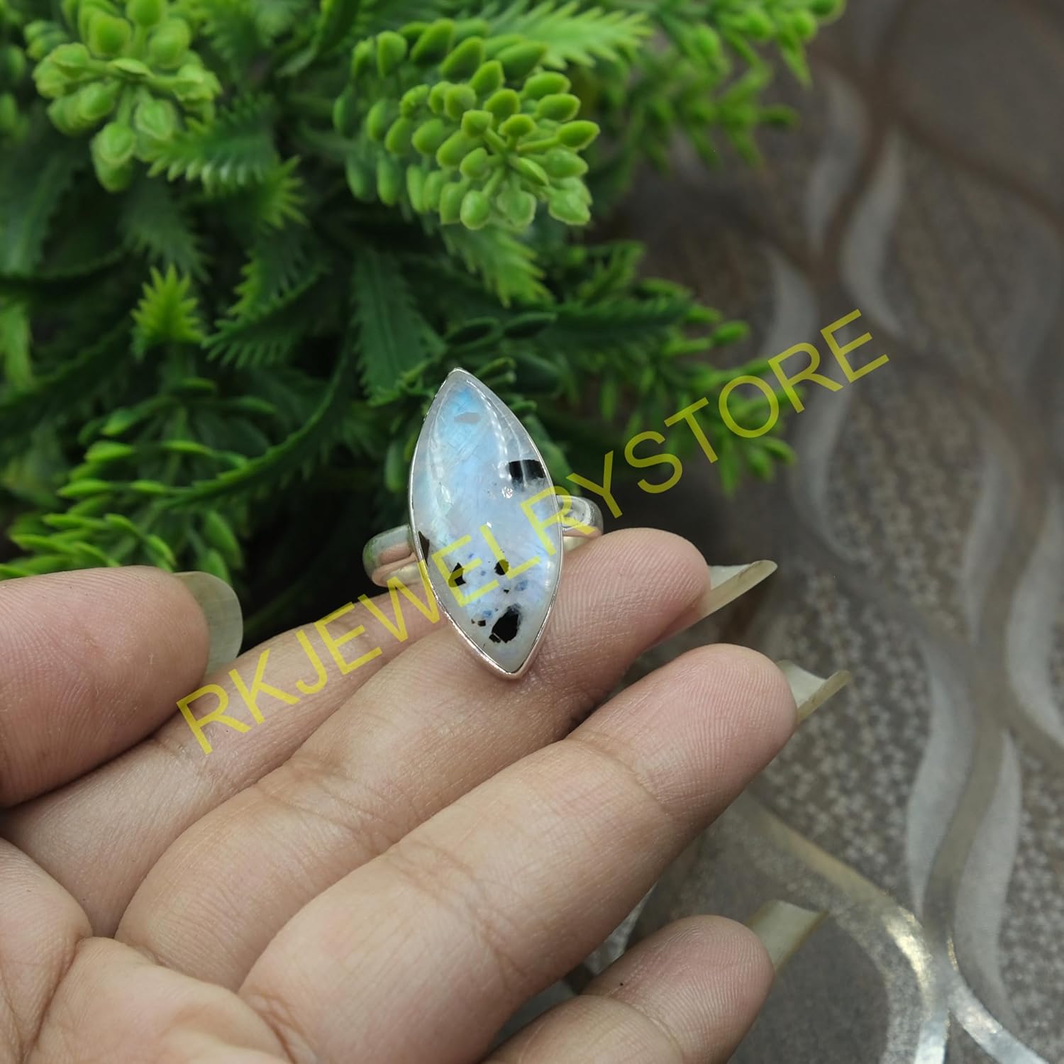 Black Tourmaline Moonstone Pure 925 Sterling Silver Handmade Statement Ring Tourmaline Moonstone Jewelry Gift For Women (K) - Image 2