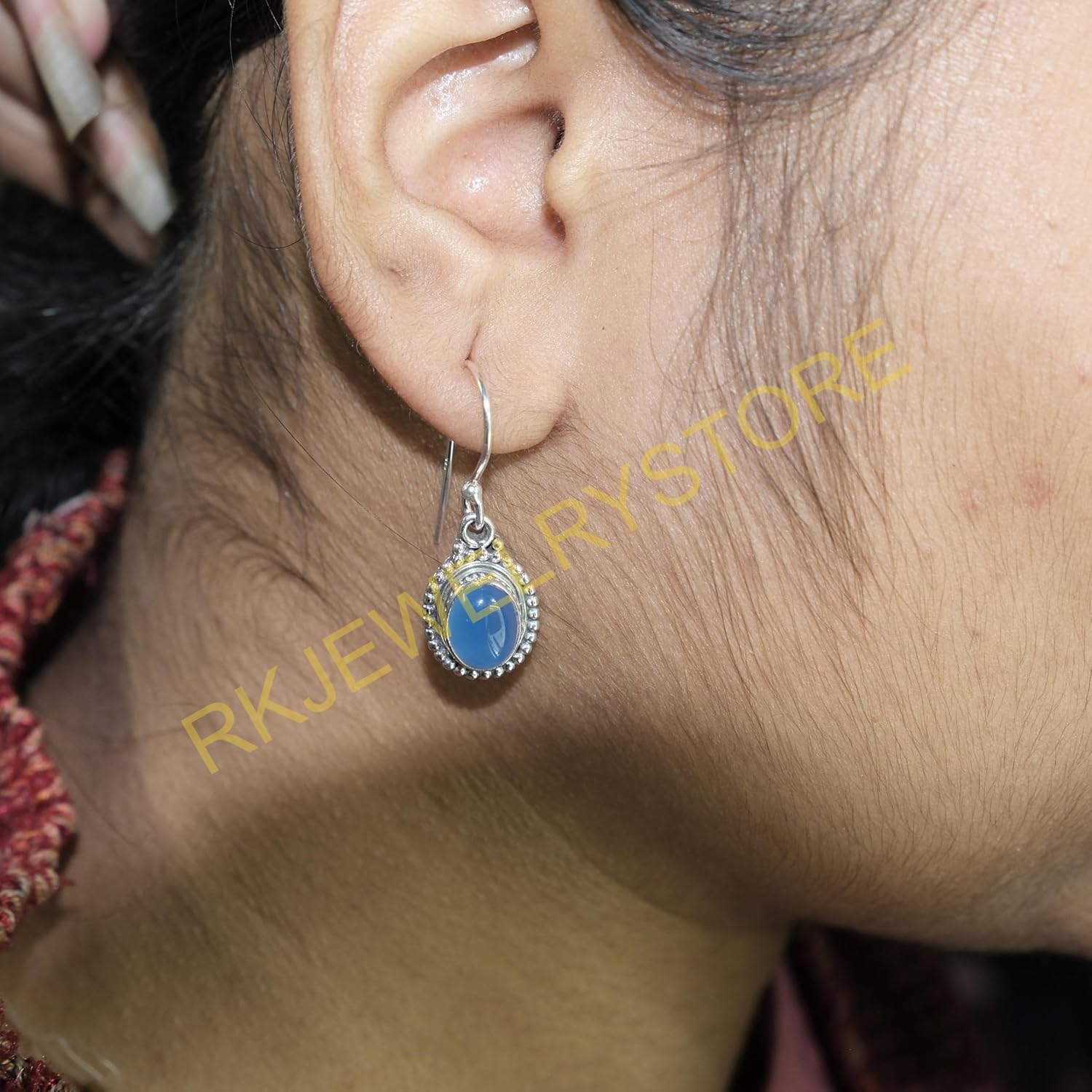 Blue Chalcedony Pure 925 Sterling Silver Handmade Dangle Earrings Chalcedony Jewelry Valentines Day Gift Jewelry For Women - Image 4