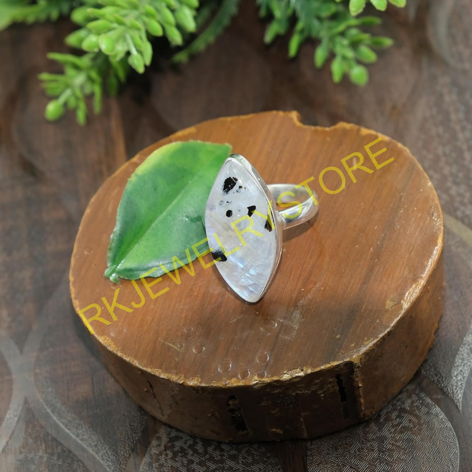 Black Tourmaline Moonstone Pure 925 Sterling Silver Handmade Statement Ring Tourmaline Moonstone Jewelry Gift For Women (K) - Image 7