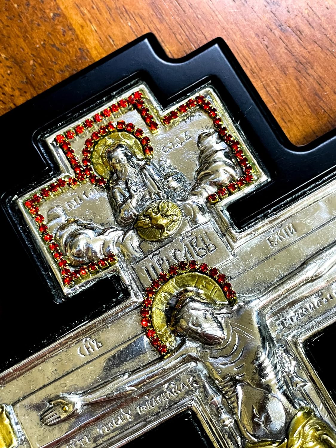 1980 Vintage Cross Pure Gold Solid Sterling 925 Orthodox Cross Jesus Christ Cross for wall Antique Crucifix Wall Cross Christian House Warming gifts Original Mount Athos ЦР҃Ь СЛ҃ВЫ 12" Unique - Image 5