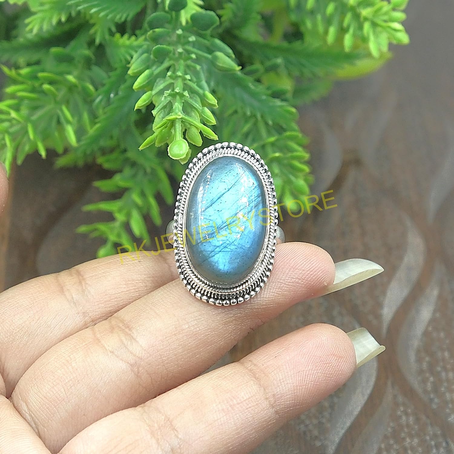 Blue Fire Labradorite Pure 925 Sterling Silver Handmade Ring Bold Statement Vintage Large Stone Ring Labradorite Gift Jewellery For Men And Women (X) - Image 2