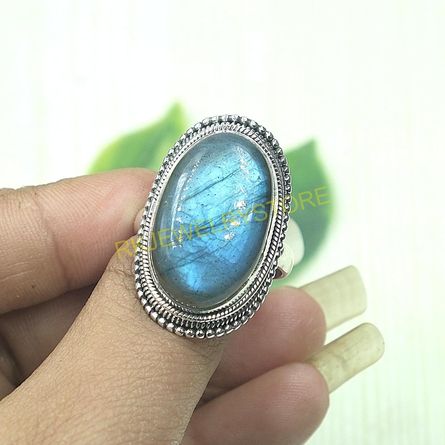 Blue Fire Labradorite Pure 925 Sterling Silver Handmade Ring Bold Statement Vintage Large Stone Ring Labradorite Gift Jewellery For Men And Women (X) - Image 4