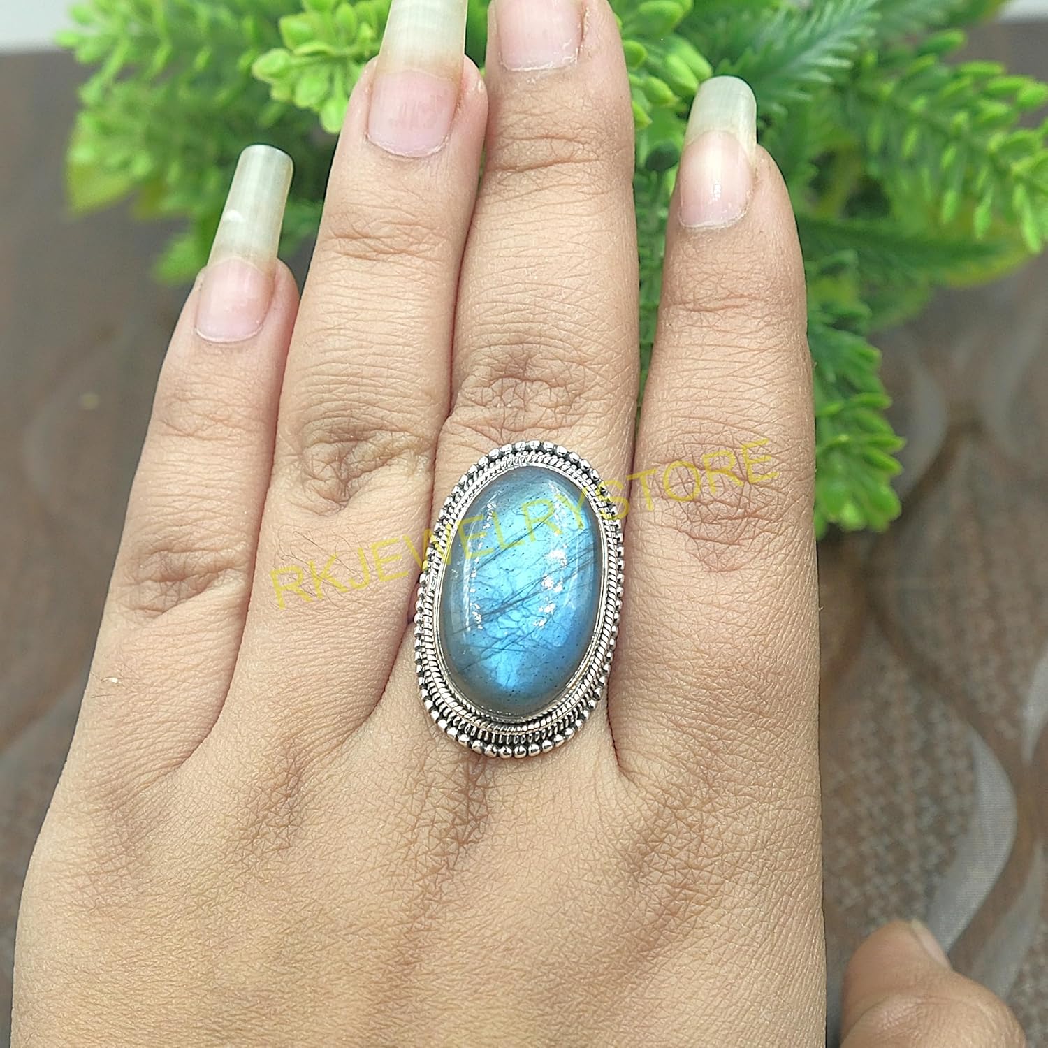 Blue Fire Labradorite Pure 925 Sterling Silver Handmade Ring Bold Statement Vintage Large Stone Ring Labradorite Gift Jewellery For Men And Women (X) - Image 5