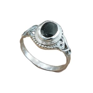 Black Onyx Pure 925 Sterling Silver Handmade Boho Stacking Ring Gift Jewellery For Wife Mom Girlfriend (U)