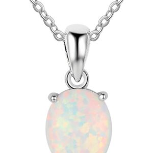 YAZILIND S925 Sterling Silver Oval Opal Pendant Necklace Women Wedding Party Jewellery