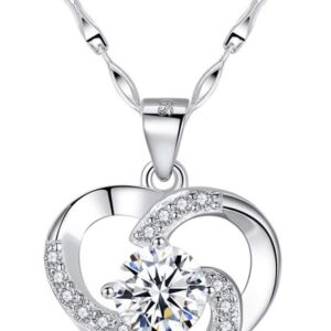 wynn's Silver Jewellery Set for Women, 925 Sterling Silver Heart Stud Earrings, Silver Necklace Pendant Set with White/Blue/Purple Cubic Zirconia, Gift for Girlfriend Mother Wife
